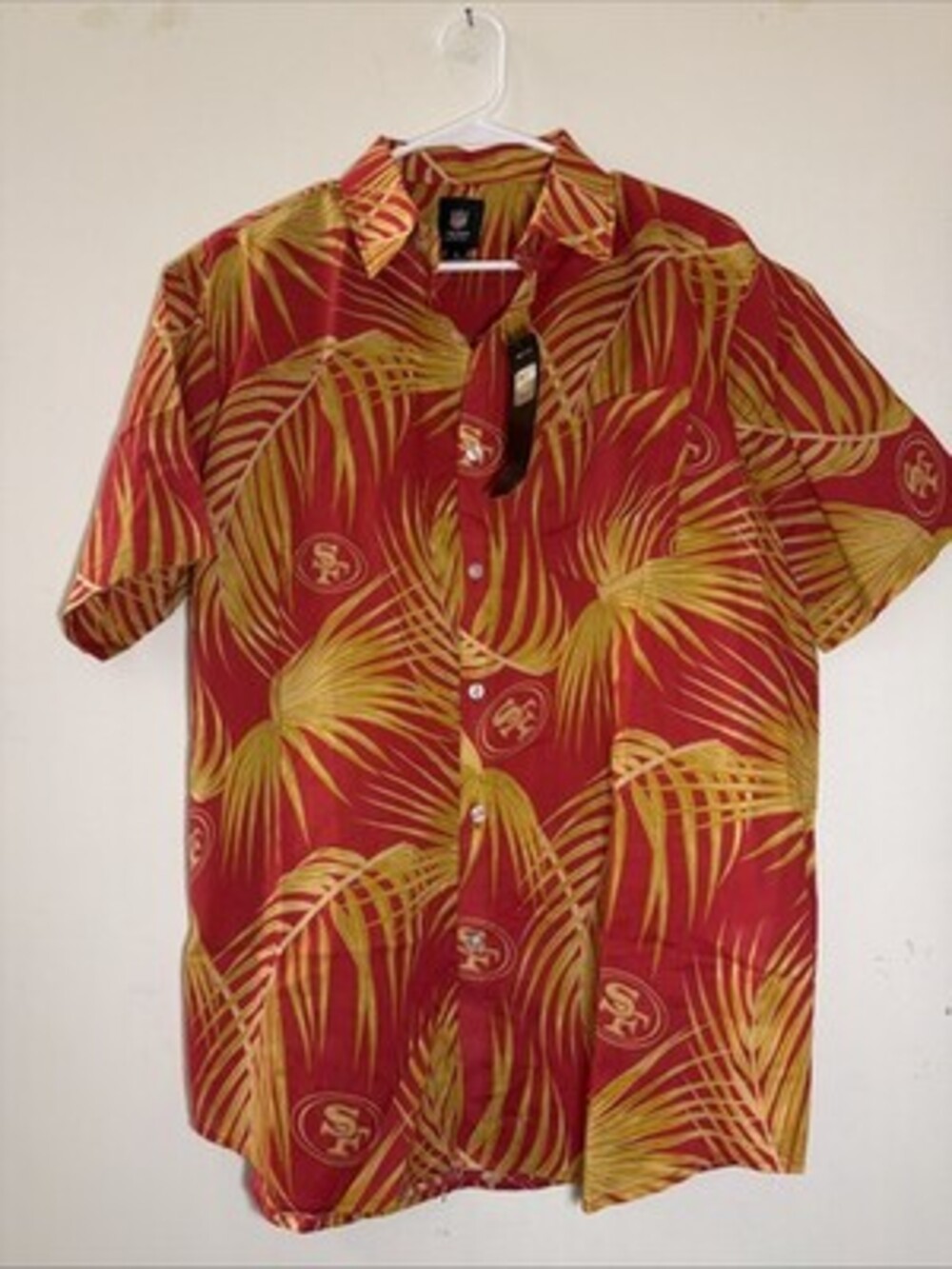 NFL Team Tropical Shirt San Francisco SF 49ers Hawaiian Style Red Gold LARGE!